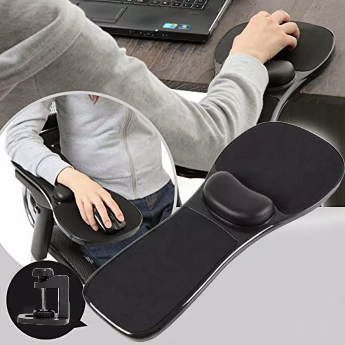 Universal Clamp on Adjustable Computer Arm Rest Mouse Pad Mat