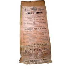 1844 Silk Theater Programme Theatre Royal Montreal Program 1840s Mrs Gibbs