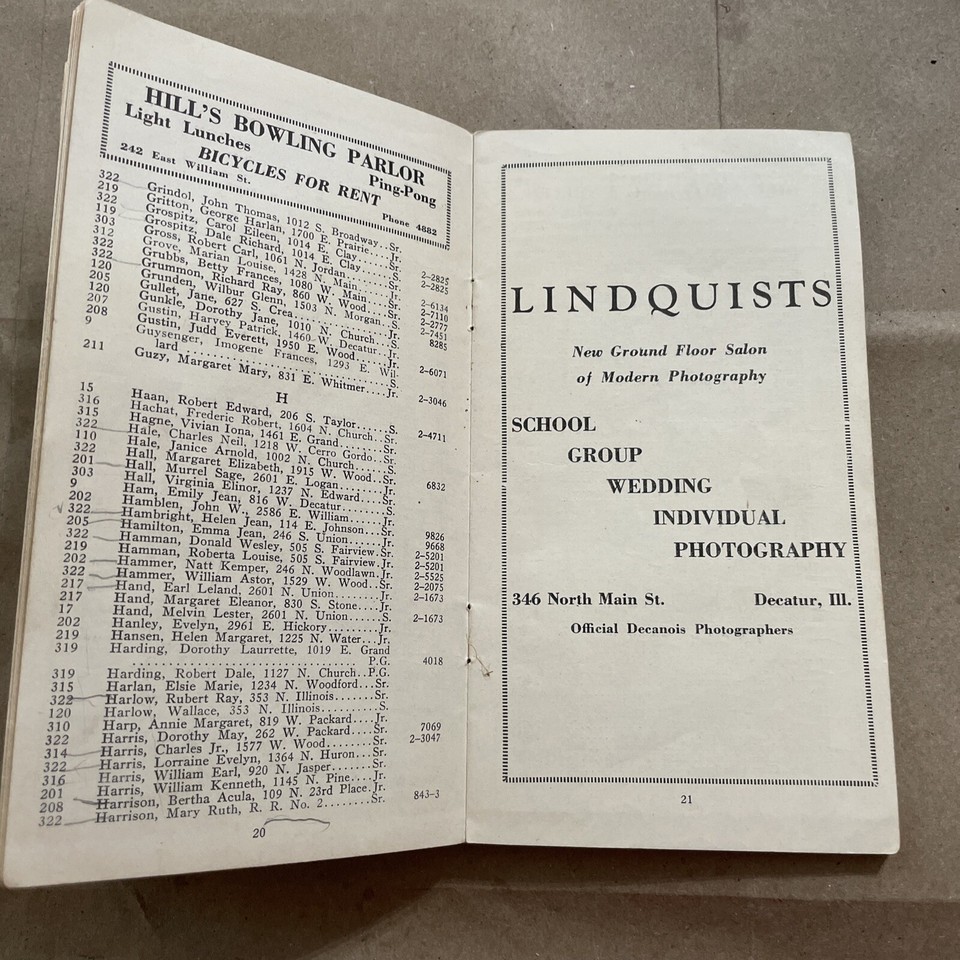 Vintage 193536 Decatur High School Directory Book Decatur Illinois