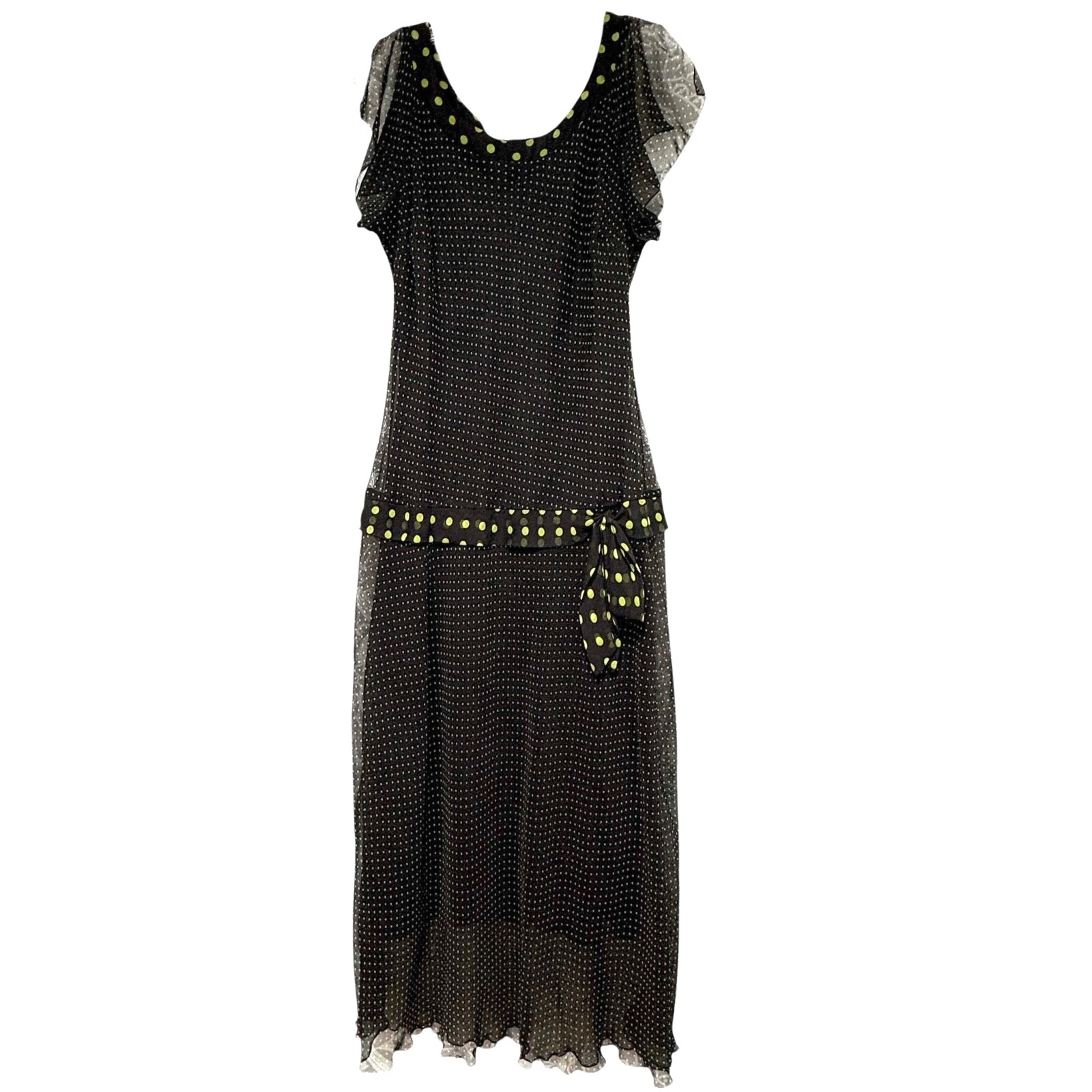 Vintage 1930s Bias Cut Sheer Poly Dress with Light Lining & Flutter Sleeves S/M-image