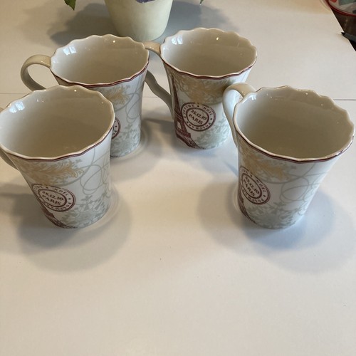 222 Fifth Eiffel Iower Paris Joyeux Noel Post Mark Tea Coffee Mugs Cups Set Of 4 - Bild 2 von 4