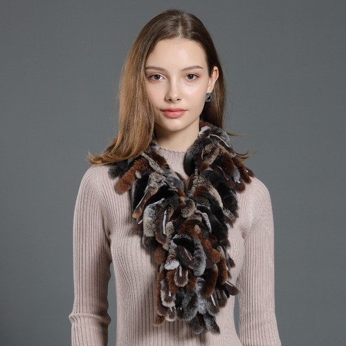 100% Real Rex Rabbit Fur Scarf Winter Warm Neckerchief Collar Travel 100*16cm - Picture 10 of 36