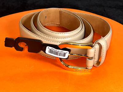 MICHAEL Michael Kors Tan Belt with‎ Gold Buckle 42 inches Long Michael Kors Womens MK Logo Buckle XL Belt Cream Beige Tan  main image 2