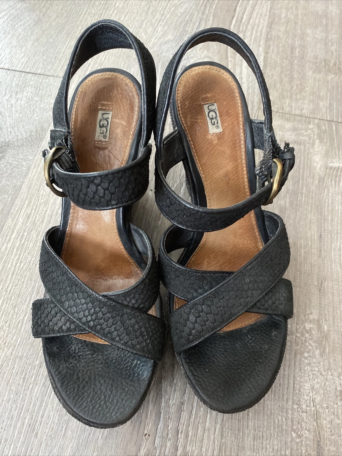 Sandali da donna Ugg neri zeppe cinturini tacco scarpe plateau taglia US 8 5