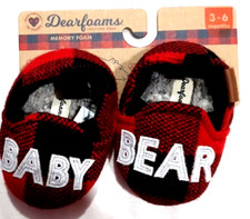 Lil Bear Dearfoam Sherpa Lined Slippers Red/Black Plaid Babies 3-6 mo New