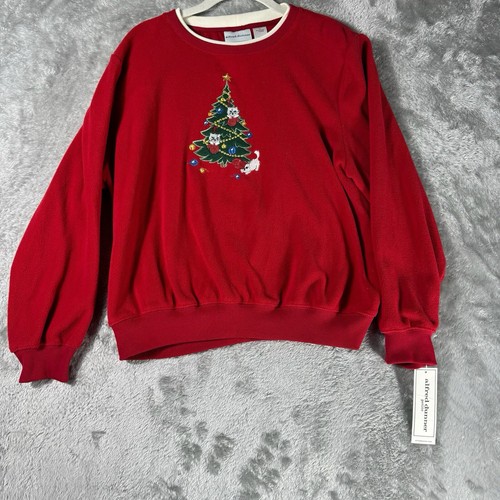 Alfred Dunner Petite L Red Sweatshirt Top Holiday Cats Christmas Grandma Shirt - 第 2/8 張圖片