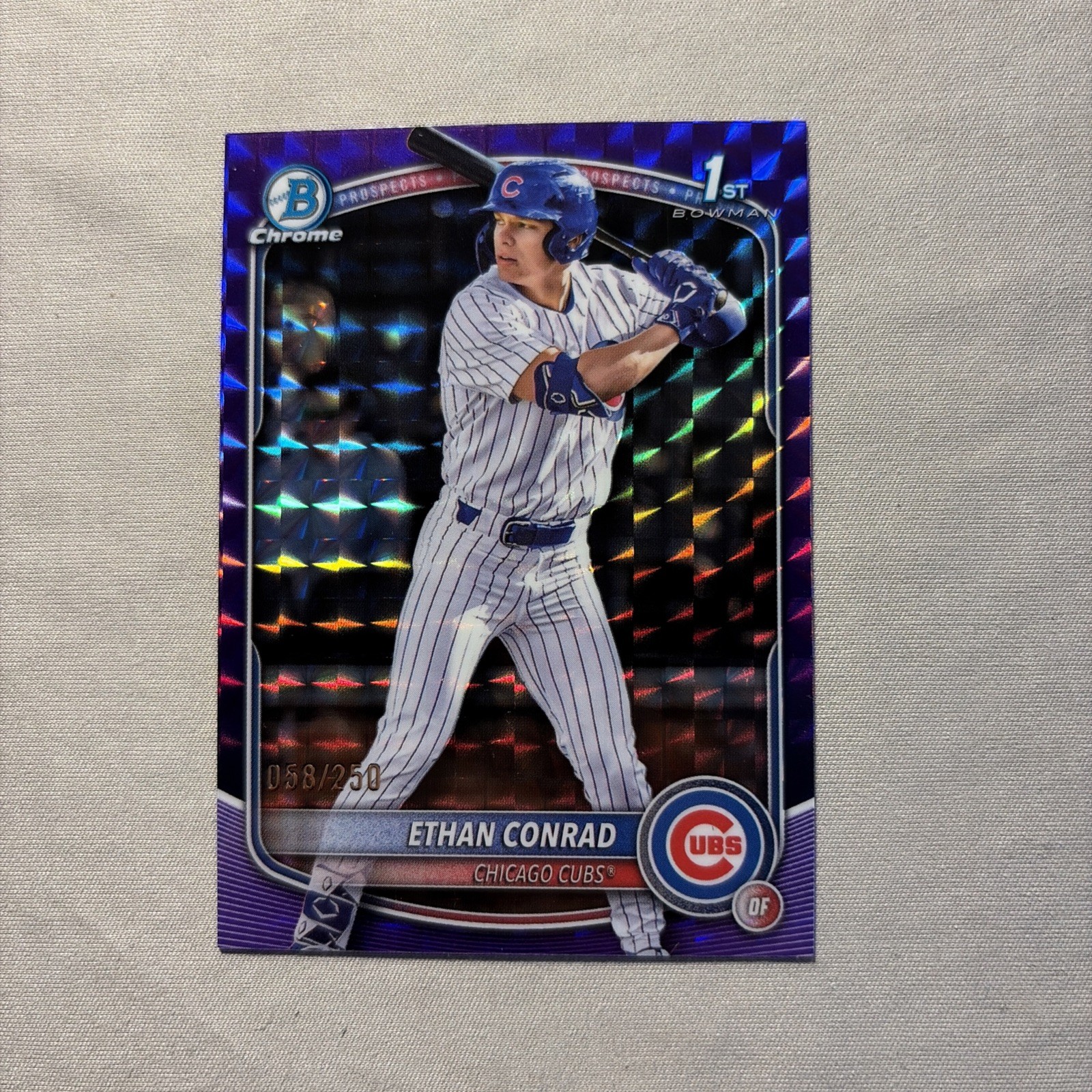 2025 Bowman Draft Chrome ETHAN CONRAD 1st Purple Geometric Refractor # /250