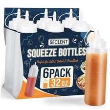 32oz Squeeze Bottles, Clear Condiment Squeeze Bottles for Sauces, 32 Ounces