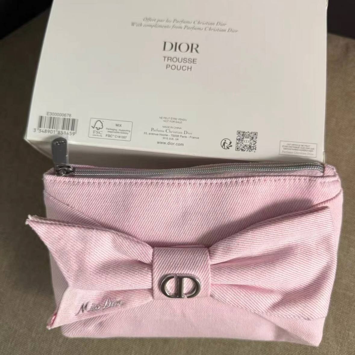 Pink Denim Bow Cosmetic Bag Makeup Pouch Zip Travel Storage Bag With Box