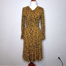 EFFIE'S HEART Fit & Flare Dress Faux Wrap SM Long Sleeve Tie Pockets Retro Style