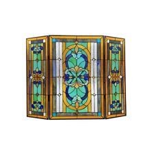 Fireplace Screen Stained Glass Tiffany Style Victorian Design Decor