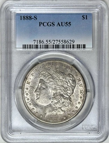 1888 S MORGAN SILVER DOLLAR PCGS AU55