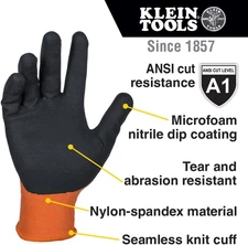 60579 Work Gloves, Knit Dipped Cut Resistant ANSI A1 Nitrile Coated Gloves, N...
