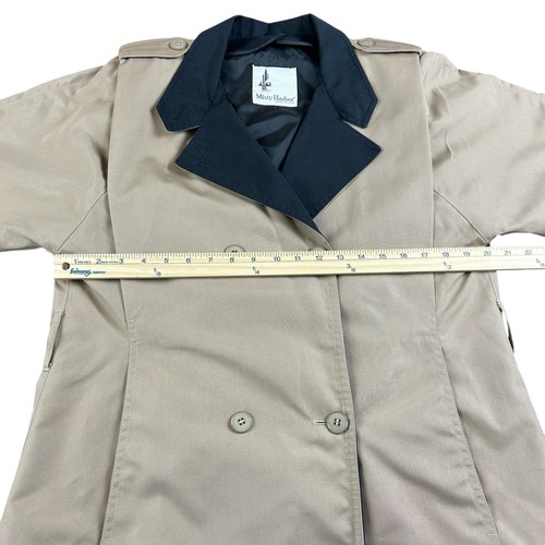 Misty Harbor Trench Coat Women Petite Size 12 Tan Black Lined Vintage Raincoat - Picture 13 of 13
