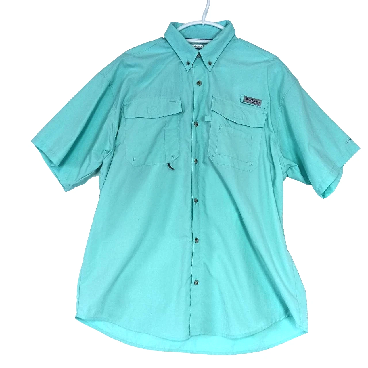 Columbia PFG Shirt Mens L Mint Green Short Sleeves Omni Shade Fishing Hiking