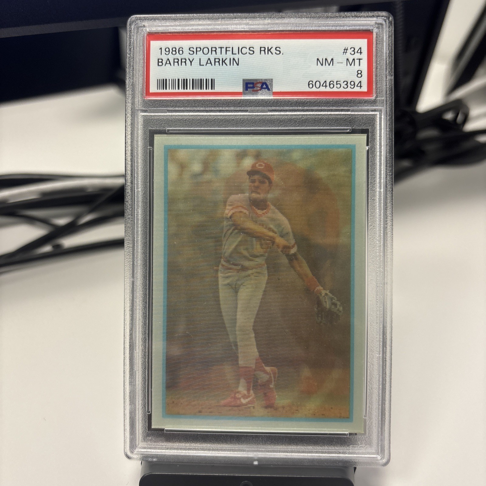 1986 Sportflics Rookies - Barry Larkin #34 (RC) PSA 8 - Cincinnati Reds