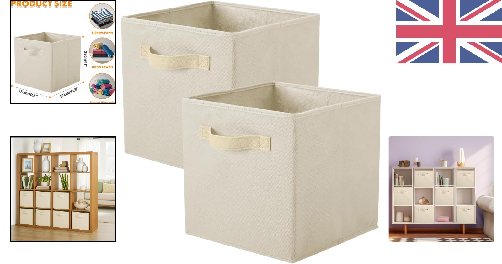 Lightweight Foldable Beige Fabric Storage Boxes - Set of 2 for Easy Organization
