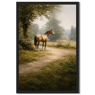 Elegant Horse Landscape Framed Canvas Print Rustic Wall Art Home 