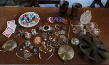 Junk Drawer Lot Vtg Miscellaneous Items Marbles Matches Watches Jewelry .925
