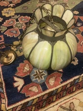 Vintage Large Slag Glass Tulip Hanging Lamp