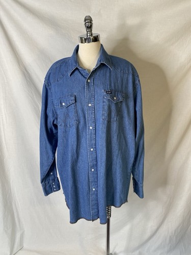 Vintage Wrangler Pearl Snap Jeanshemd 2X Tall Long Tails 3 Snap Cuff Pattentaschen