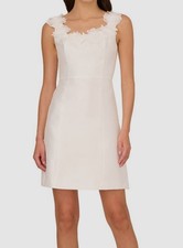 Adrianna Papell Women's White Mikado Flower Trim Square Neck Dress Size 4