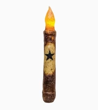 Primitive Burnt Mustard BLACK STAR Timer Taper Candle 6" NEW