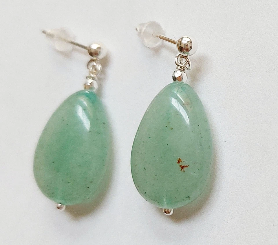 Orecchini pendenti in argento 925 con avventurina naturale a goccia ed ematite  - Immagine 3 di 4