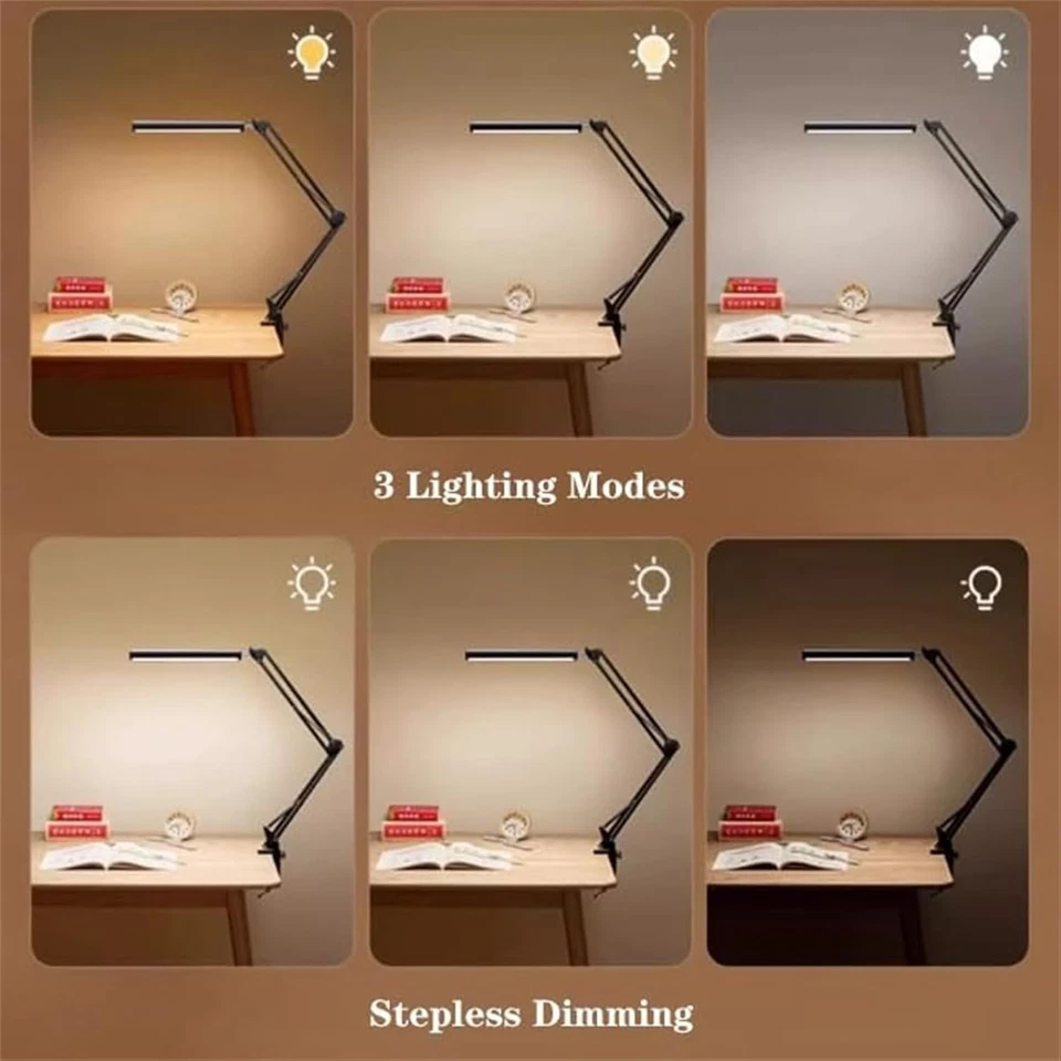 Светодиодная настольная лампа с зажимом, настольные лампы мощностью 24 Вт для домашнего офиса с сенсорной функцией - Изображение 3 из 4