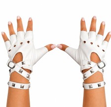 White Faux Leather Fingerless Biker Gloves for Women Faux Leather Biker Gloves