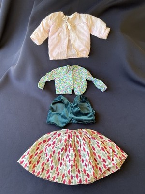 Vintage Medium/Large Doll Clothes Pj Jacket Floral Shirt Green Velvet Vest Skirt