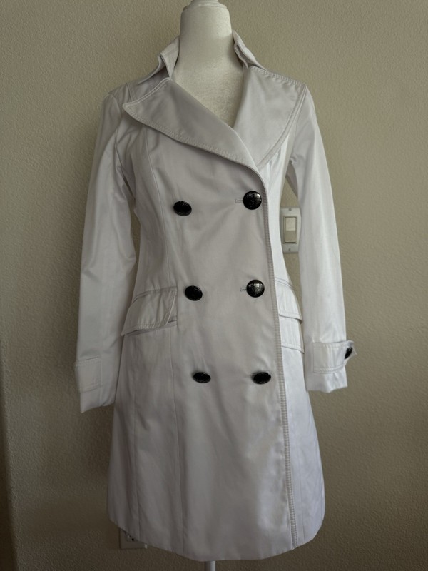 Vince Camuto White Double-Breasted Mid-Length Trench Coat Double Pockets XS