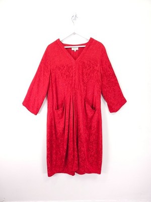 Sahara Kleid Gr. 3 UK 14 16 rot Blumen bestickt Jacquard Kirschblüten Midi