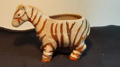 Zebra Planter with Brown Beige and Black colored glazes 5"x7"