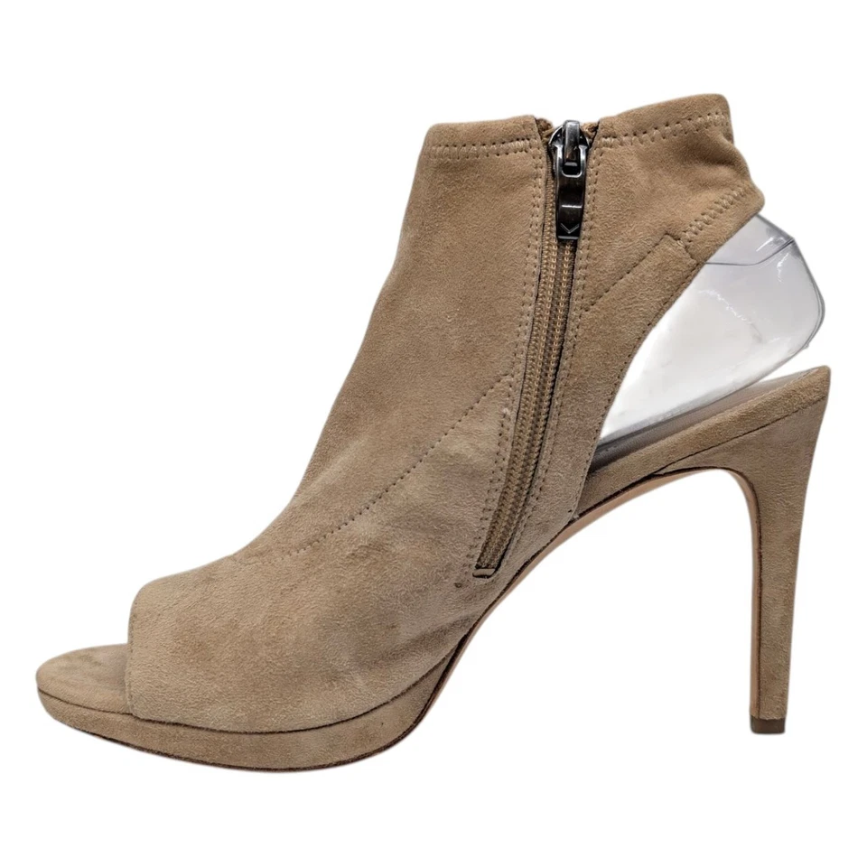 Botines Via Spiga de gamuza para mujer de cuero tostado punta abierta cremallera lateral 4" talla 8,5 Foto 4 de 4