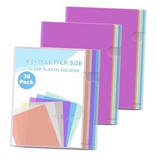 Pack Clear Plastic Folders for Documents 8.5x11 Plastic File 36 Assorted Colors