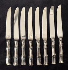 Set of 8 Supreme Cutlery Stainless Bamboo 9” Dinner Knives 18-8 Japan 1980s