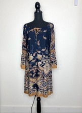 Honeyme A-Line Dress Women's Small Multicolor Paisley Keyhole Neck Long Sleeve