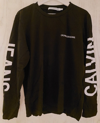 Calvin Klein Jeans Herren Langarm T-Shirt Rundhals Logo-Print Schwarz Gr. M