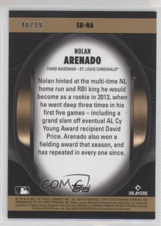 2021 Bowman Sterling Sterling Recollections /99 Nolan Arenado #SR-NA - Image 2 of 2