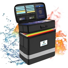 Fireproof File Box with Lock, 2 Layer Document Box Storage Organizer, Suitabl...