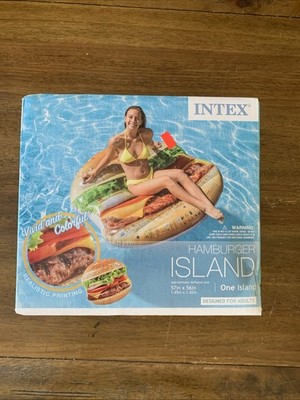 Intex Hamburger Island Inflatable Pool Lounge Float W Handles 57'' x 56''