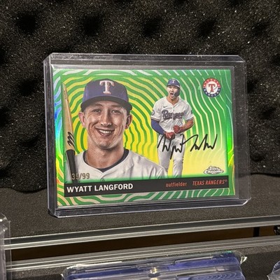 2025 Topps Chrome Platinum⚾️🔥Wyatt Langford🔥⚾️ Green Vibrations /99 Rangers