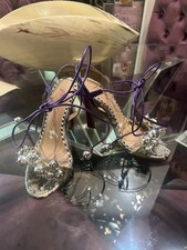 Betsey Johnson Purple Strappy Ankle Wrap Open Toe Embellished Lace Up 6