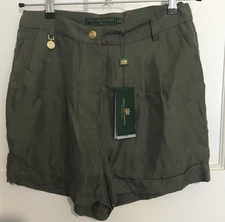 Holland Cooper Shorts Pleated Safari Shorts Misty Khaki Uk 12 Waist 30 inches