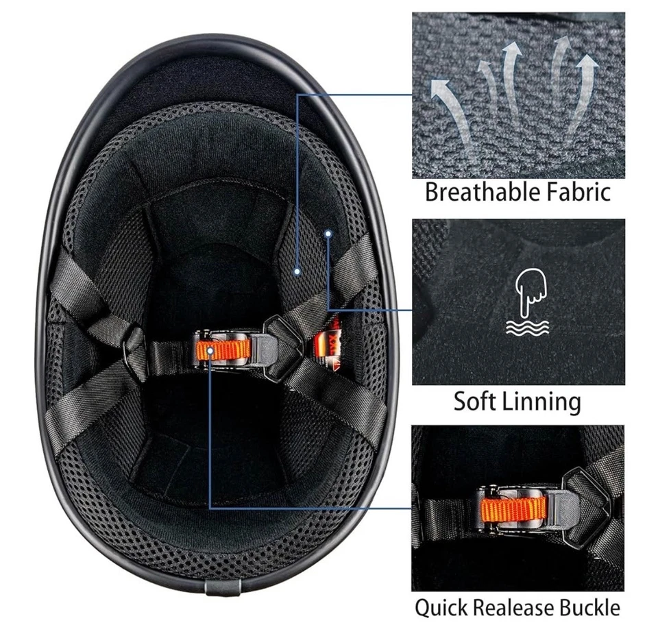 Casco de motocicleta negro mate con media carcasa aprobado por el DOT | Ligero y cómodo Foto 4 de 4