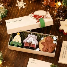 3pcs Christmas Candles Scented Candle Xmas Tree Gingerbread Man House Shaped ...