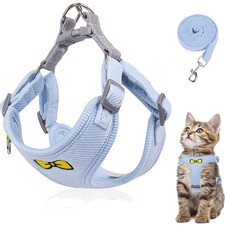 Katzengeschirr Set Verstellbar Leine ausbruchsicher Polyester Blau M