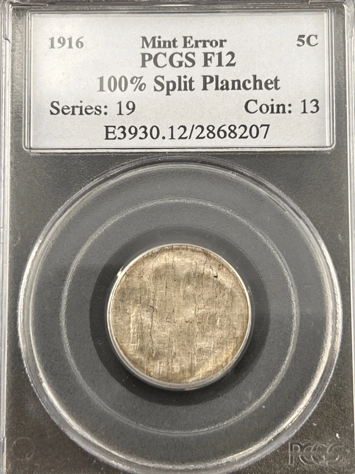 1916 MINT ERROR PCGS F12 5c Buffalo Nickel 100% Split Planchet  - Image 3 of 4