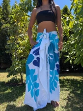 Hawaiian Design Sarong Turquoise Tribal Hibiscus Honu Wrap Beach Pareo Dress